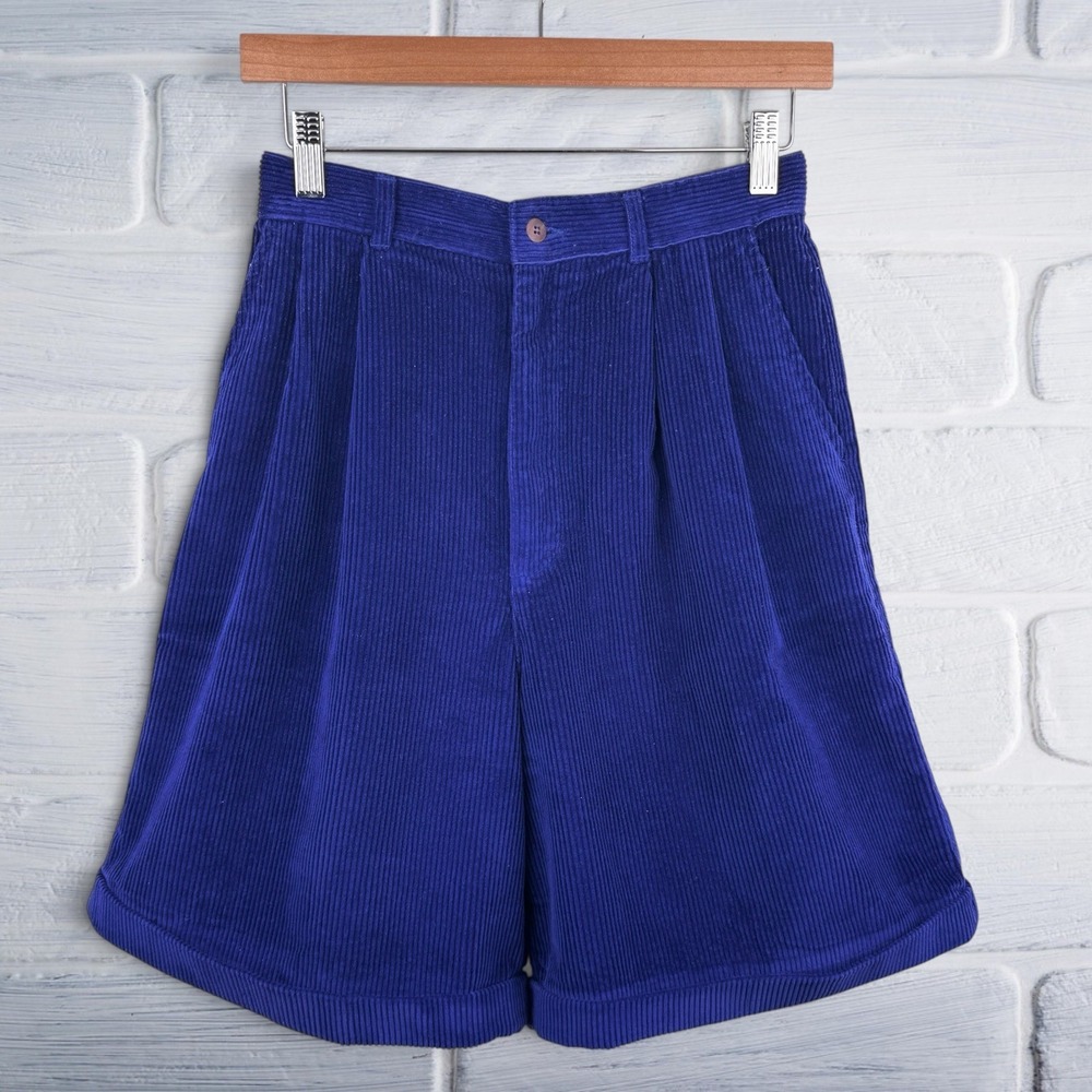 VTG 90s American Eagle Corduroy Bermuda Mom Shorts 6 Blue Pleat Academia Preppy